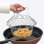 YAGAO Stainless steel frying large strainer drain basket, Drain and filter oil, Telescopic folding