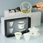 【 China Direct Mail, Delivery Time 10-15 Days 】 Zhengshan Tang Junmei Chinese Simple White Porcelain Tea Set with Bowl Cover and Tea Cup Combination
