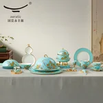[China Direct Shipping, 5-7 days] Auratic China Porcelain Yongfengyuan Lady Porcelain Westlake Blue 24 Heads Single Combination Set Deluxe Edition