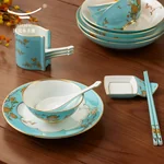 [China Direct Shipping, 5-7 days] Auratic China Porcelain Yongfengyuan Lady Porcelain Westlake Blue 29 Heads Chinese Household Tableware Set