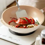 Amercook钛陶瓷0氟不粘锅扶桑木炒锅 不粘家用平底煎炒锅 燃气电磁炉通用 32CM