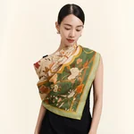 【中国直邮，时效8-20天】万事利 100%桑蚕丝 真丝丝巾国风异色香云纱披肩大方巾朝露晞-粉绿
