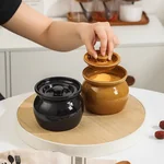 【中国直邮，时效8-20天】稻叮瓦罐炖盅 隔水炖一人食蒸蛋炖罐 带盖汤罐中式沙县小吃陶瓷煨汤汤盅 棕色瓦罐400毫升 1/2个装
