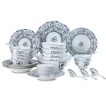 Red leaf, Jingdezhen Ceramics 30-piece In-glaze Blue and White Porcelain Tableware Set Ceramic Bowls, Plates and Spoons High Temperature Fine White Porcelain Lead-Free and Cadmium-Free