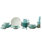 【Direct shipping from China, 5-7 days】Auratic China Porcelain Yongfengyuan Lady Porcelain West Lake Blue 44 Heads Tableware (6 persons)