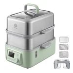 Buydeem Electric Food Steamer for Cooking G563, with preset and timer function, stainless steel steaming tray and glass lid