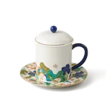 [China Direct Shipping, 10-15 days] Auratic China Porcelain Yongfengyuan Happiness and Harmony 3-piece Lidded Cup Set - Five Colours (350ml)