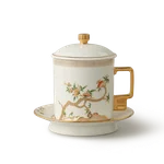 【China Direct Shipping, 10-15 days】Auratic Guochen Yongfengyuan Lady Porcelain Pomegranate Home 3 Piece Conference Cup Set (White) (350ml)