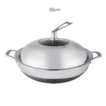 LeKITCHEN, 304 stainless steel double ear non-stick wok, household with lid, universal for gas induction cooker, 36/38cm