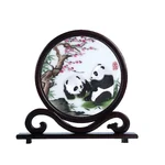 【中国直邮，时效8-20天】蜀中瑰宝 蜀绣双面刺绣熊猫摆件 中国特色礼物送朋友送老外-迎春梅熊猫