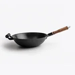 Wang Yuanji, household ancient wok cast iron pot, flat bottom with cedar cover, universal for induction cooker and gas stove, 32/34/36cm