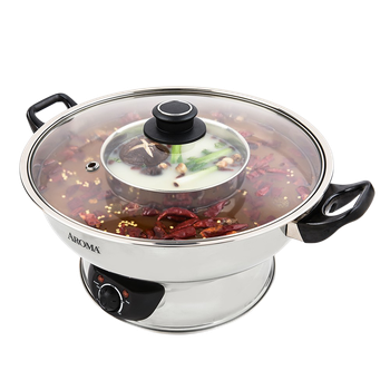 Aroma 不锈钢分体家用鸳鸯电火锅 ASP-600 1500W大功率 4.5L容量