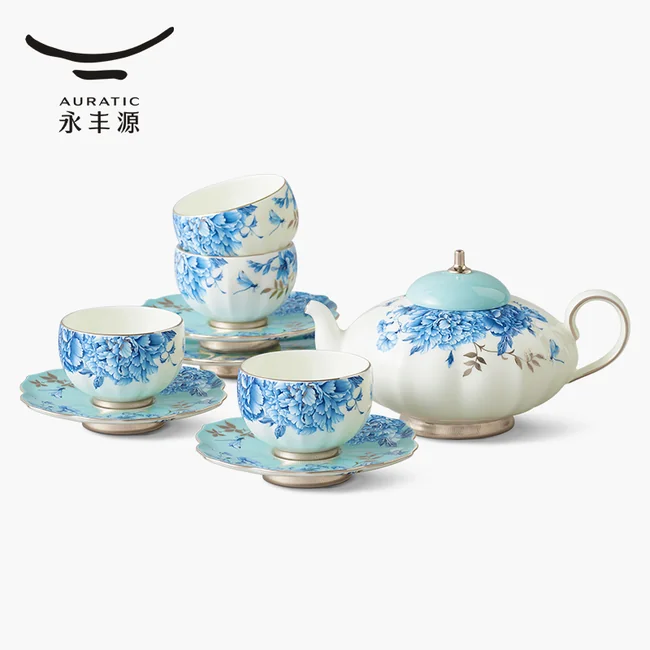 中国ブランド国瓷永丰源セット 中国直邮，时效10-15天】Auratic 国瓷永丰源铂金青花10头中式茶具（4人