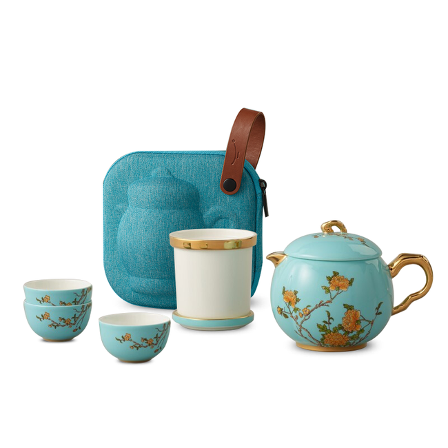 茶道具　古陶園　竹鳳窯　伊藤伊平作　染付菊唐草文　茶壺　共布共箱　V　8013 便携式茶具套装·Auratic 国瓷永丰源夫人瓷·西湖蓝便携式旅行茶具套装7
