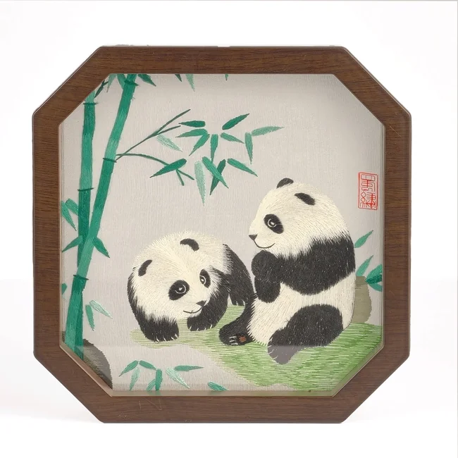 中國面刺绣画 中国直邮，时效8-20天】蜀中瑰宝蜀绣伴手礼熊猫刺绣双面绣送礼纪念品节