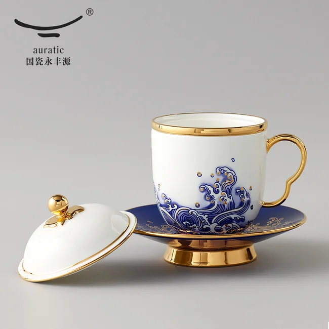 泡茶杯推荐·Auratic 国瓷永丰源先生瓷海上明珠四件套盖杯泡茶杯白金款
