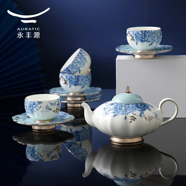 中国直邮，时效10-15天】Auratic 国瓷永丰源铂金青花10头中式茶具（4人