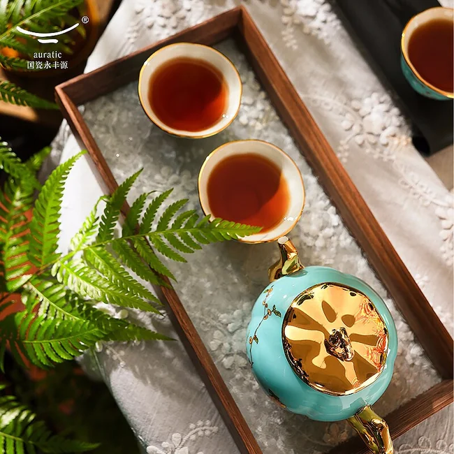 茶具套装推荐·Auratic 国瓷永丰源夫人瓷·西湖蓝陶瓷茶具套装6头
