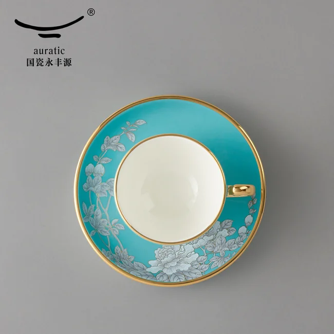 精美茶具推荐·Auratic 国瓷永丰源水墨牡丹2头茶咖杯陶瓷茶杯咖啡杯150ml