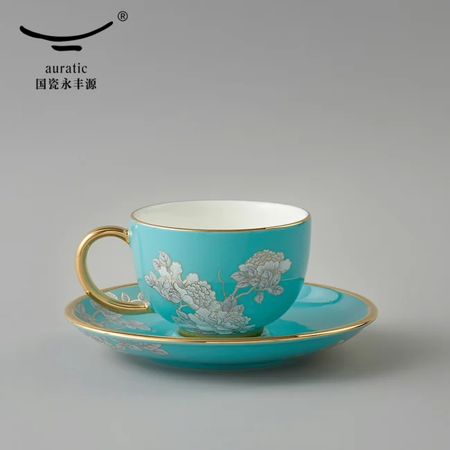精美茶具推荐·Auratic 国瓷永丰源水墨牡丹2头茶咖杯陶瓷茶杯咖啡杯150ml