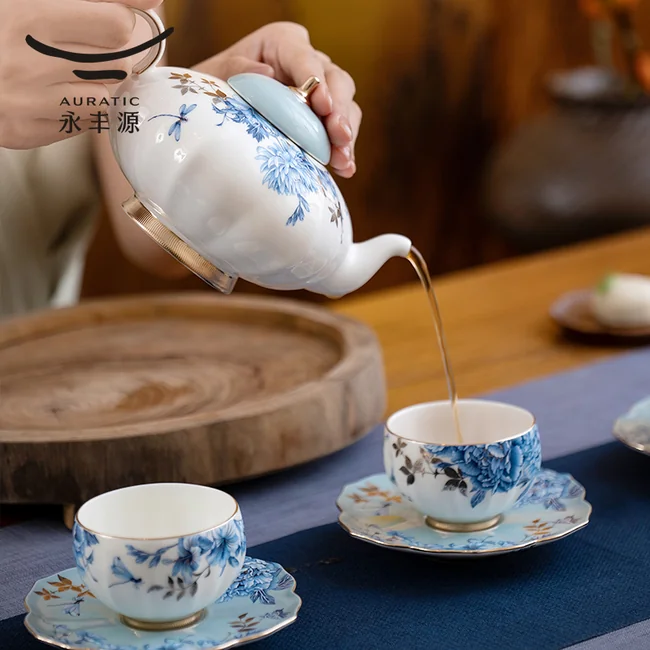 中国直邮，时效10-15天】Auratic 国瓷永丰源铂金青花10头中式茶具（4人