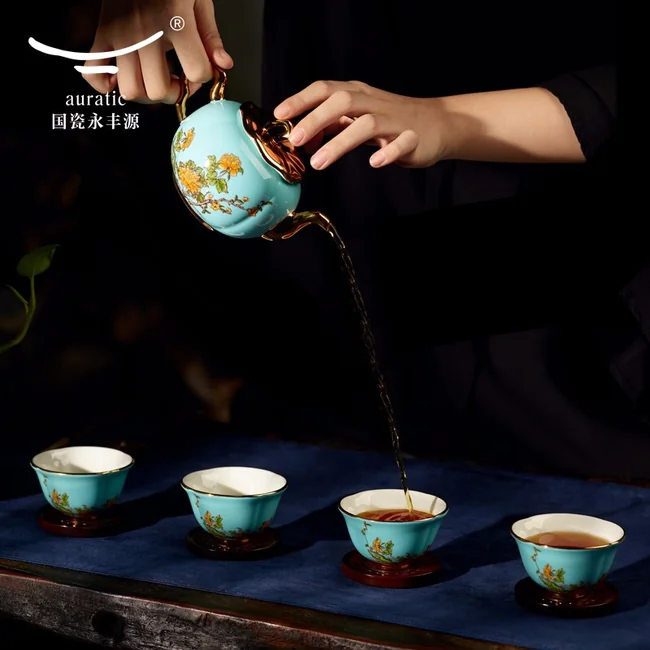 茶具套装推荐·Auratic 国瓷永丰源夫人瓷·西湖蓝陶瓷茶具套装6头