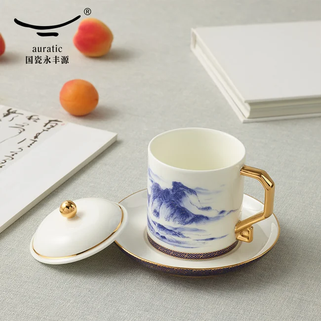 中国直邮，时效10-15天】Auratic 国瓷永丰源先生瓷·千里江山3件套会议杯