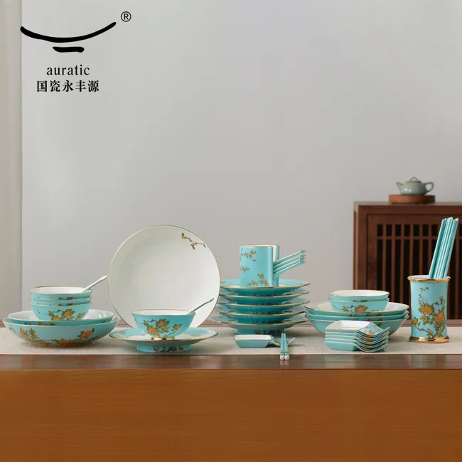餐具推荐|【中国直邮，时效5-7天】Auratic 国瓷永丰源夫人瓷西湖蓝30头