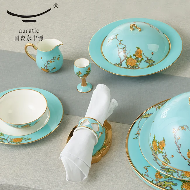 餐具中国直邮，时效5-7天】Auratic 国瓷永丰源夫人瓷西湖蓝24头单人