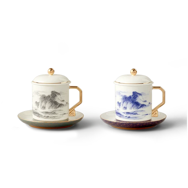 中国直邮，时效10-15天】Auratic 国瓷永丰源先生瓷·千里江山3件套会议杯