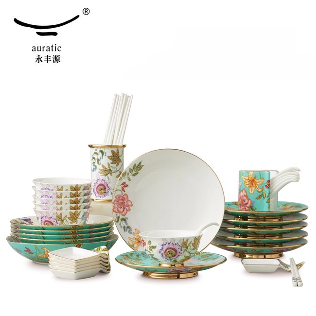 中式精美餐具·Auratic 国瓷永丰源幸福礼·春暖花开44头餐具碗盘碟勺