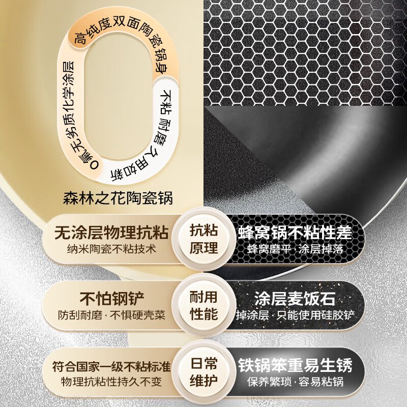 Amercook阿米尔陶瓷不粘锅炒锅 森林之花陶瓷锅 0氟平底炒菜锅 30cm 薄荷奶绿