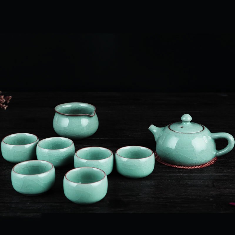 OUJIANG瓯江龙泉青瓷 哥窑·西施壶 8头茶具套装 零铅零镉 梅子青