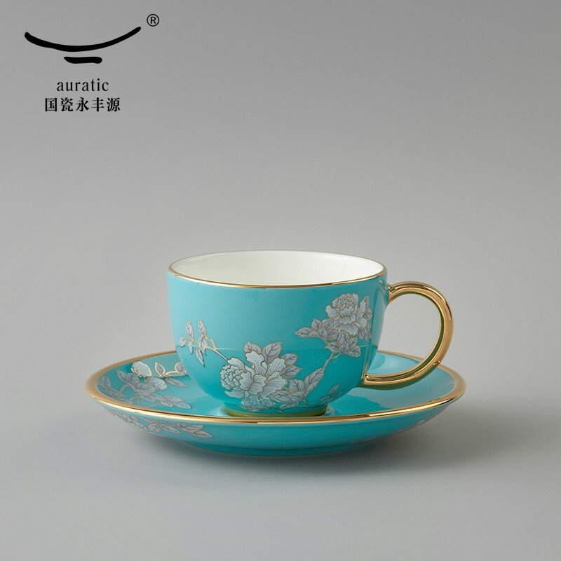【中国直邮，时效10-15天】Auratic 国瓷永丰源水墨牡丹2头茶咖杯（150ml）