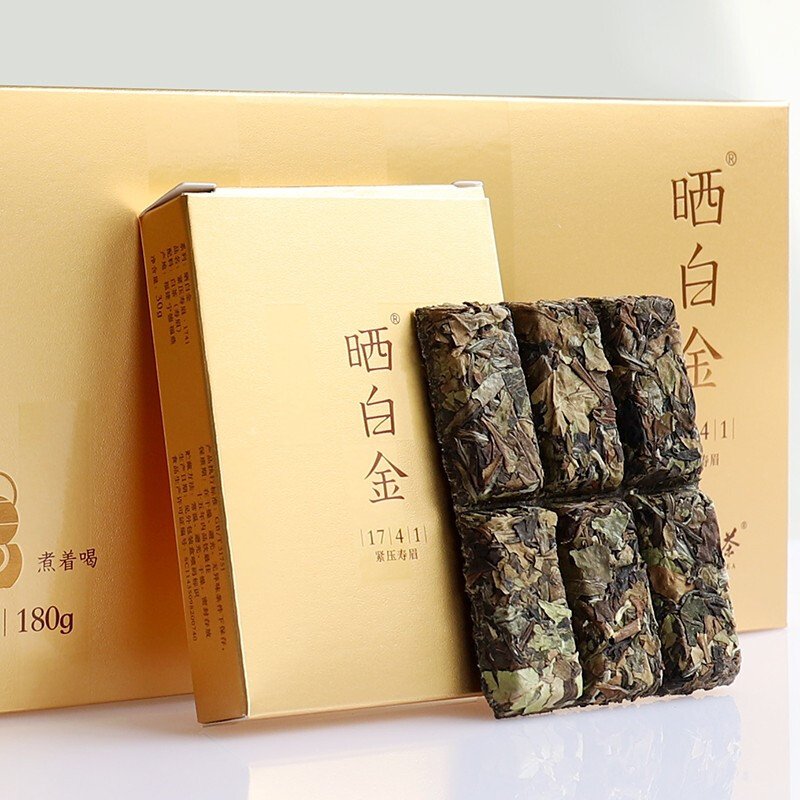 品品香 福鼎白茶晒白金 MINI版紧压寿眉1741 礼盒装180克（30g*6盒）