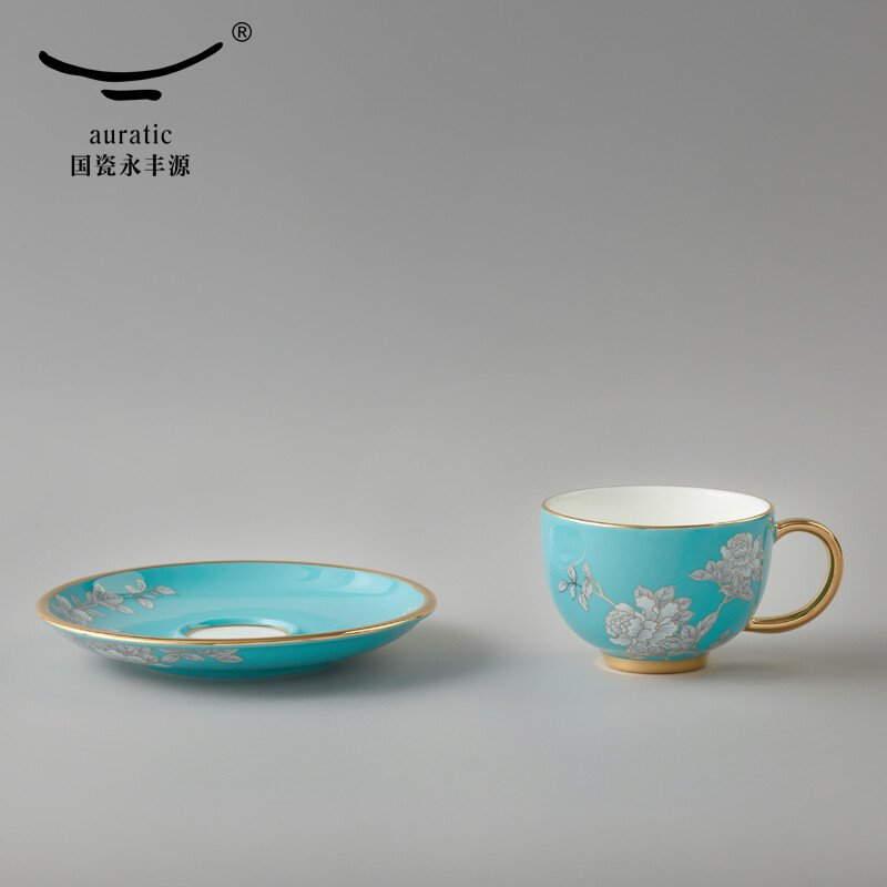 【中国直邮，时效10-15天】Auratic 国瓷永丰源水墨牡丹2头茶咖杯（150ml）