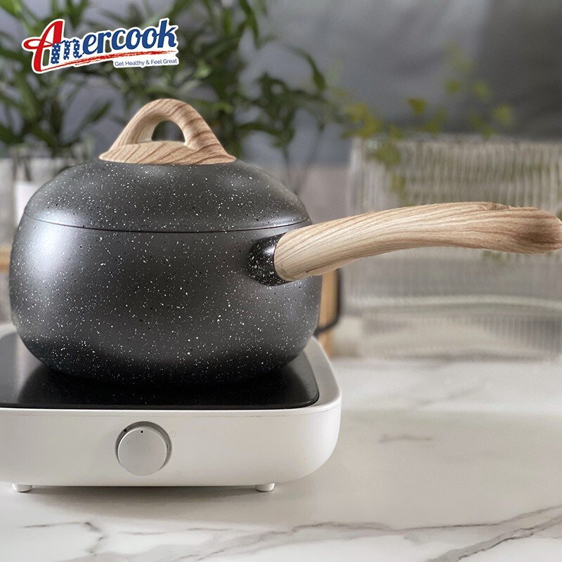 Amercook别致系列小球锅套装 奶锅煎锅小汤锅不粘锅2件套 电磁炉燃气通用 16cm