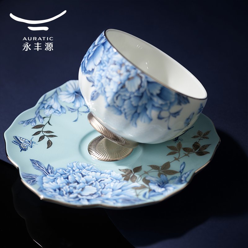 【中国直邮，时效10-15天】Auratic 国瓷永丰源铂金青花10头中式茶具（4人位）-中秋礼