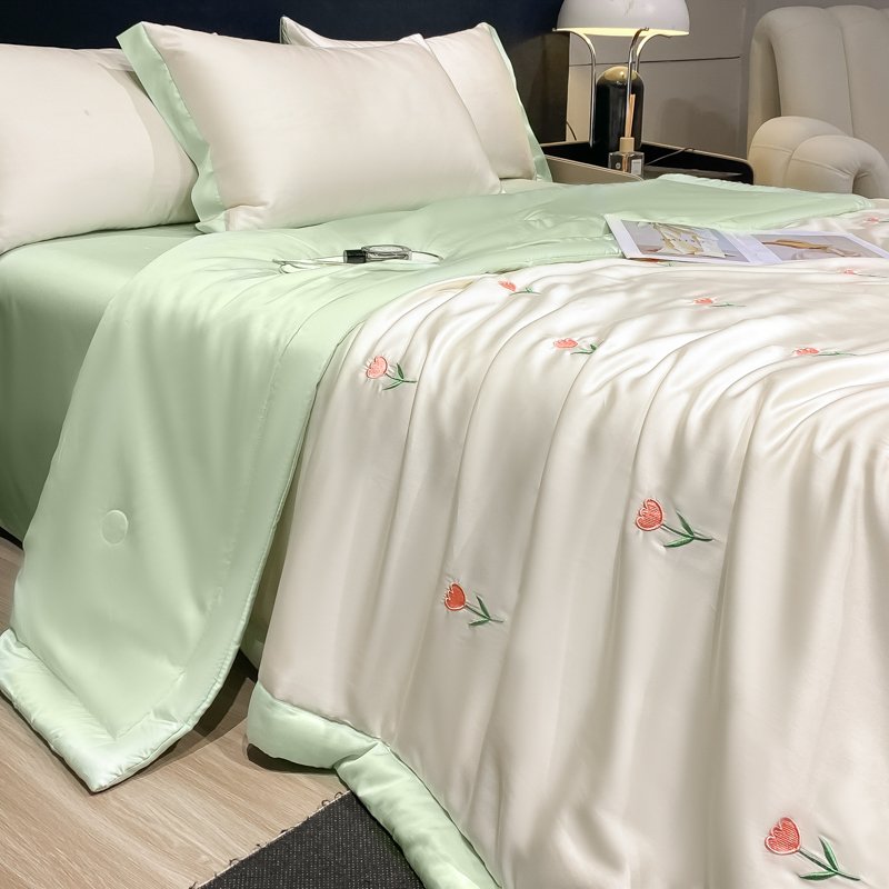 【中国直邮 时效6-10个工作日】Lullabuy凉夏 水洗冰丝刺绣雪山之花 夏凉被空调被四件套