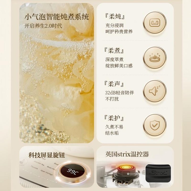 Bear小熊轻音小气泡养生壶煮茶壶 办公室小型炖煮一体养生壶 1.5L