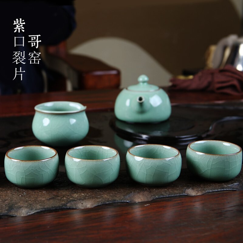 OUJIANG瓯江龙泉青瓷 哥窑·西施壶 8头茶具套装 零铅零镉 梅子青