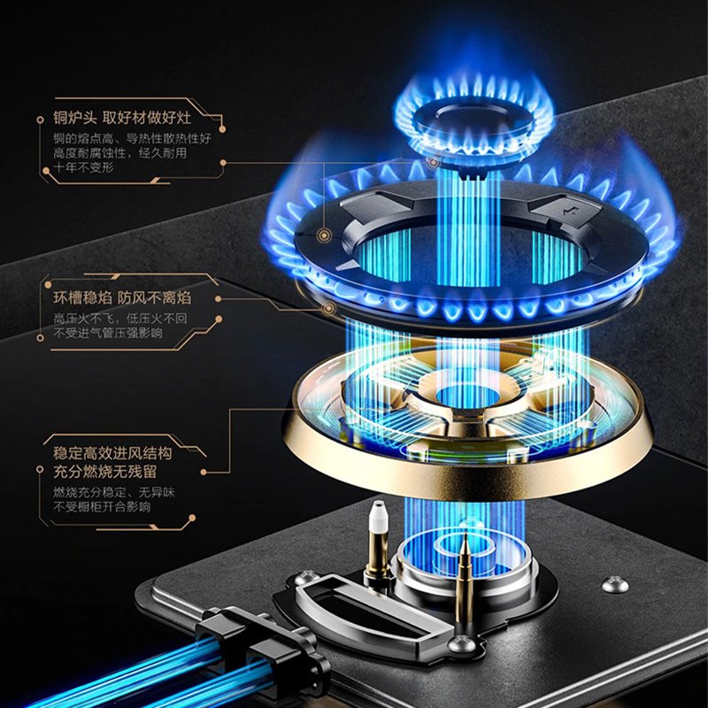 【有赠品】ROBAM老板 黑金玻璃系列 大火力五眼燃气灶 ZG9500B 纯铜炉头 猛火烹饪 36"