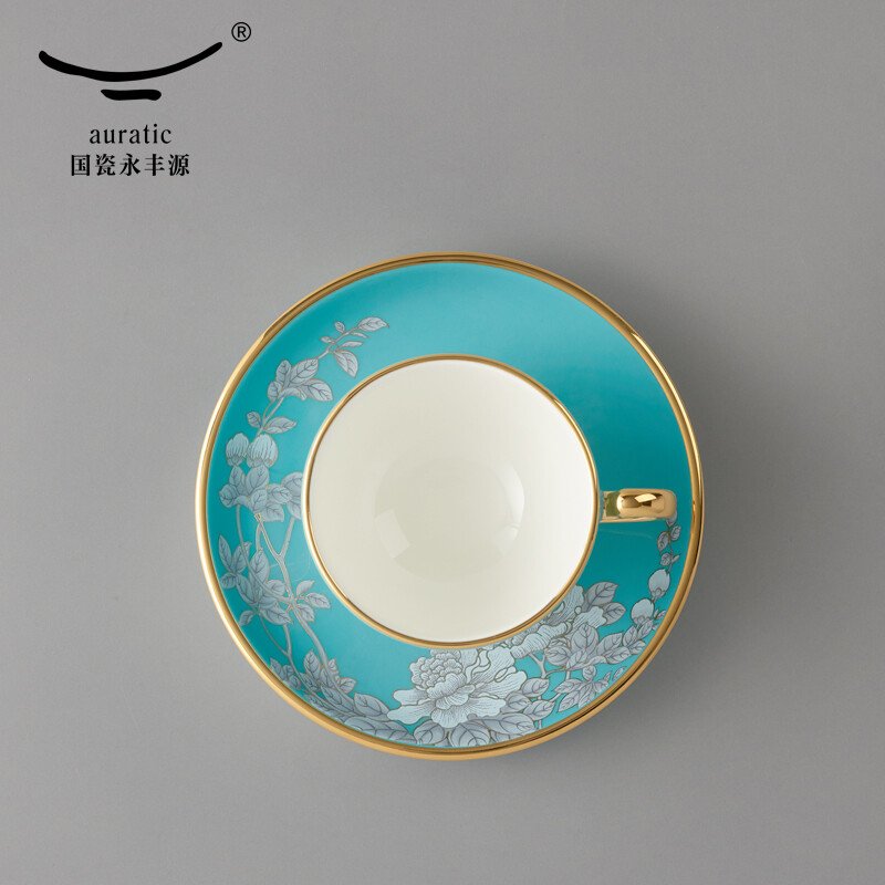 【中国直邮，时效10-15天】Auratic 国瓷永丰源水墨牡丹2头茶咖杯（150ml）