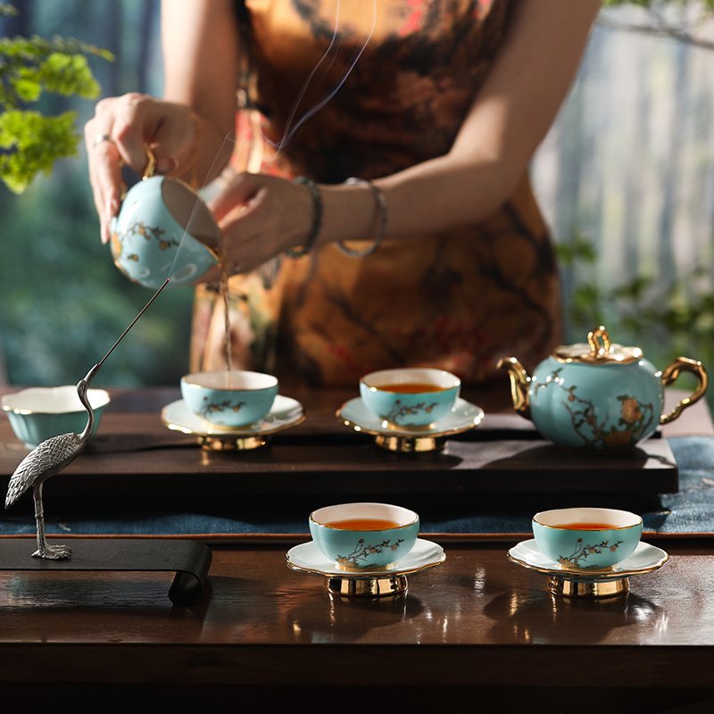 【中国直邮，时效10-15天】Auratic 国瓷永丰源夫人瓷-西湖蓝12头茶具