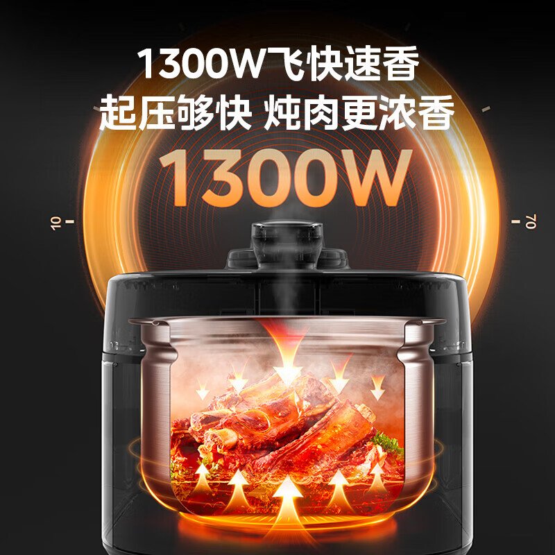 Midea美的0涂层不锈钢内胆电压力锅 家用多功能高压锅 5L/5Qt 双内胆