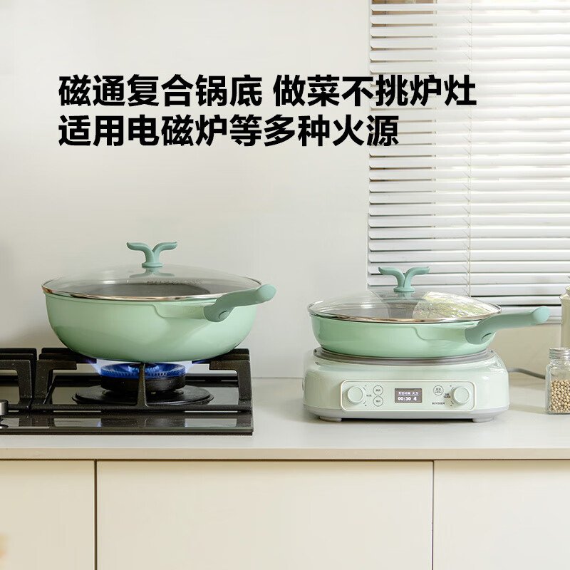 Buydeem北鼎 春芽系列不粘炒锅平底锅煎锅炒菜锅 电磁炉燃气通用 春芽绿 26/30CM