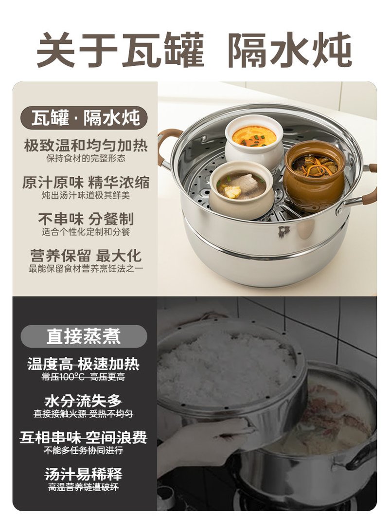 双枪陶瓷炖盅瓦罐汤隔水炖蒸盅蒸蛋炖罐汤罐蛋羹煨汤汤盅410ML 冷萃青花--2个装
