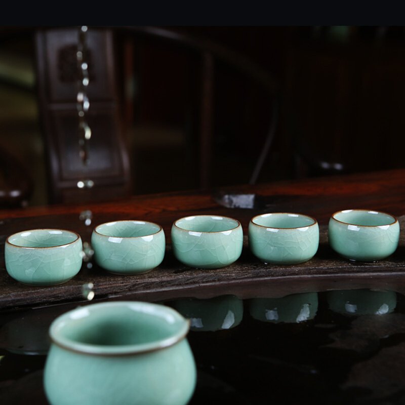 OUJIANG瓯江龙泉青瓷 哥窑·西施壶 8头茶具套装 零铅零镉 梅子青