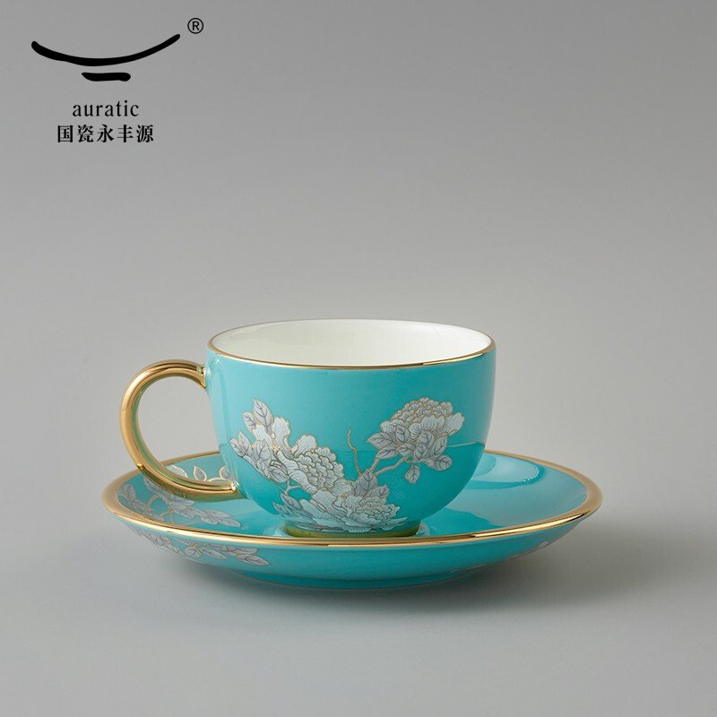 【中国直邮，时效10-15天】Auratic 国瓷永丰源水墨牡丹2头茶咖杯（150ml）