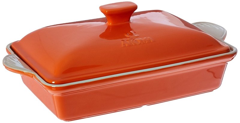 Aroma长方形带盖烤盘ADC-203 双耳陶瓷烘焙焗饭 2.83L 天然陶土 色彩靓丽